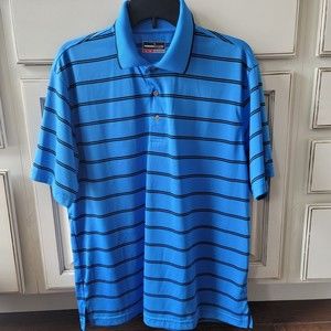 GRANDSLAM Performance Mens Large Golf Polo SS Blue Black Stretch Ribbed Collar